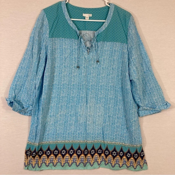J. Jill Blue Lace Up Detail Ultra Soft Rayon Casual Top Medium - Picture 1 of 9